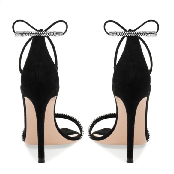 Gianvito Rossi Montecarlo Black Suede & Crystal Stiletto Heel Ankle-tie … - Picture 6 of 16